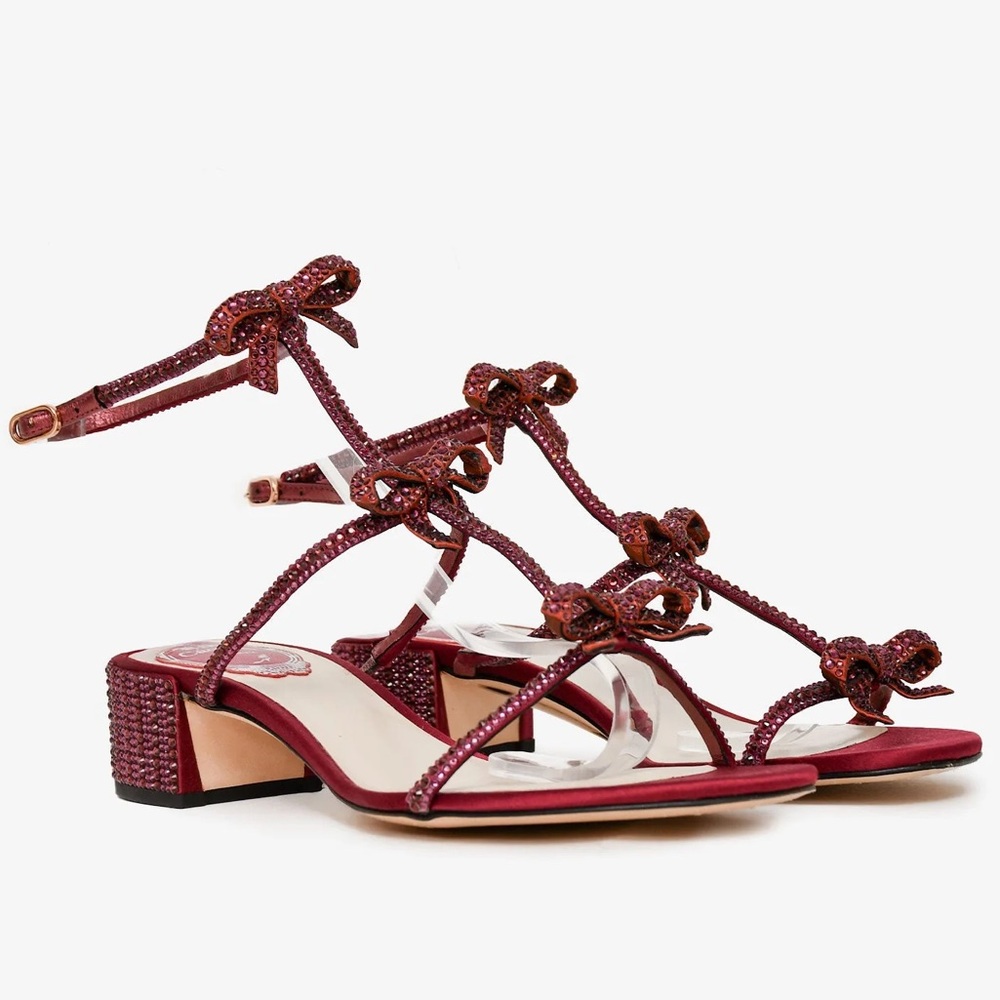 Rene Caovilla Maroon Swarovski Crystal 'Caterina' Block Heel Sandals 36 - Picture 3 of 9